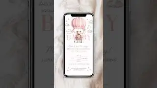 Baby Shower Video Invitation for Girl | Cute Pink Bear Balloons | Editable Canva Template with Music