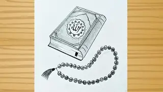How to Draw The Quran with Tasbeeh - pencil sketch / Beautiful Quran Drawing Tutorial Step By Step