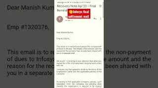 Infosys final settlement mail 🫡 #infosysterminate #infosys #lastday #resigned #absconding #comment