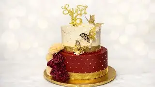 Sweet Sixteen Birthday Cake#vanillacake#egglessbaking#creamcakes#flowers🎂