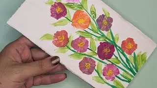 Flowers painting made with a shopping bag | Multicolour flowers painting with leaves