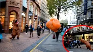 T-Rex And A Turkey Creates Havoc in Central Birmingham (Inflatable Costumes)