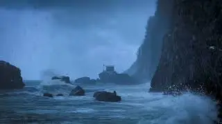 🌊 Ocean Waves with Rain & Thunder | Relaxing Beach Sounds, Whistling Wind #sleep