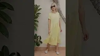 Linen, tiered, short-sleeve dress with pockets / LITTLE YELLOW ASTER / Yellow #kadrika