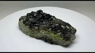 Black Andradite crystals with green Epidote on matrix    2