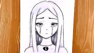 Dibujo de anime de chica triste/ Sad girl anime drawing/ 悲しい女の子のアニメの絵