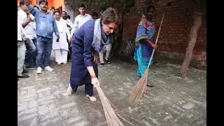 Priyanka Gandhi gives it back to UP CM, sweeps floors at Dalit locality