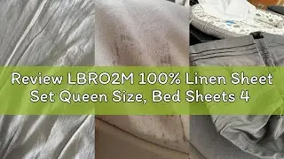 Review LBRO2M 100% Linen Sheet Set Queen Size, Bed Sheets 4 Piece Sets, Solid Color Natural Flax Bed