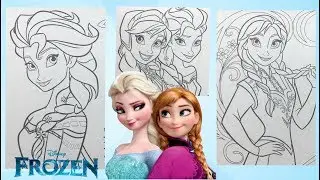 How to Color Disney Princess Anna and Elsa Coloring Pages for kids preschool learning