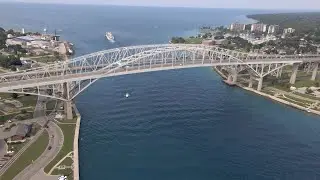 Blue Water Bridge + Lighthouse - Port Huron, MI | 4K Drone