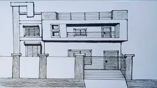 How to Draw a Modern Two-Story House Design | Easy Pencil Sketch Tutorial