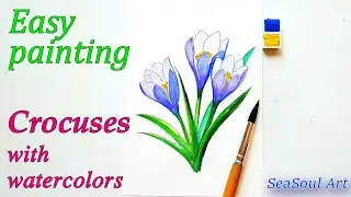 How to paint Crocuses in watercolor. Painting Spring Flowers Tutorial