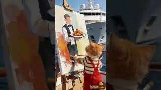 Cat artist paint what server?  👿💚 #cat #cute #painting #paint  #art #viral  #shorts #portrait