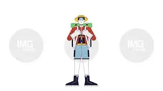 Male asian hiker with backpack 2D character animation