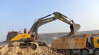 Volvo largest Excavator Ec95of Mud Loading Volvo FMX 460 8&times;4 Tipper Trucks On Huge Mining Area Jcb |