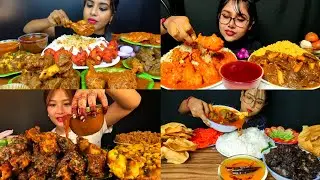 ASMR: EATING SPICY MUTTON CURRY🔥/CHICKEN/MUTTON FAT/EGG CURRY,BASANTI PULAO,RICE Mukbang🥵FOOD INDIAN