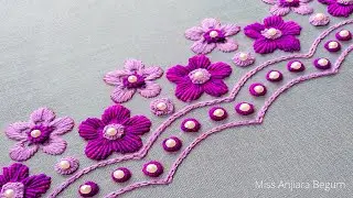 Cute Beaded Borderline Design, Handy Embroidery Craft, Dress Embroidery Border Decoration-282