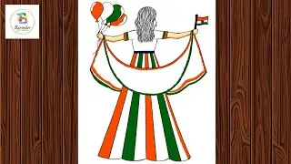 Republic Day Drawing Easy | 26 January drawing for kids | How to draw a girl holding flag & balloons