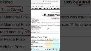 Nobel Prize MCQS| SPSC GK MCQS | GK Short| SPSC Assistant Paper #nobelman
