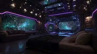 Hyper-Realistic Sci-Fi Bedroom with Galaxy View | Purple Neon Deep Space Ambience for Sleep & Focus