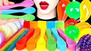 ASMR RAINBOW DESSERTS 무지개디저트 먹방 EDIBLE SPOON, TIKTOK JELLY 먹는 숟가락, 틱톡젤리 MUKBANG EATING SOUNDS 咀嚼音