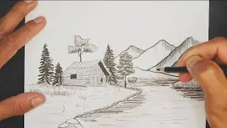How to draw Nature landscape with ink and Pen Step by Step