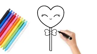 Easy Heart candy drawing for kids 