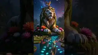 🌌🦁 Magical Lion Statue Under the Stars | Cinematic Fantasy 8K Ultra HD #shortsfeed