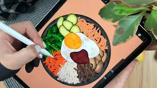 🍲 Korean Food Flat Lay- Food Illustration with iPad Pro Using Procreate