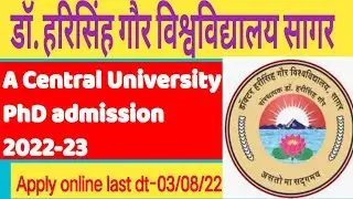 PhD admission 2022-22# Dr Harisingh Gour University Sagar PhD admission # entrence exam# jrf