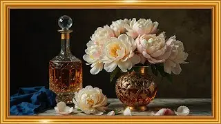 White Peonies & Crystal Decanter Still Life | Old Masters Luxury in 4K