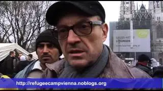 Interview mit Ute Bock und Josef Hader im Fl&uuml;chtlingscamp vor der Votivkirche