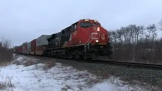 CN Train Spotting HD: CN 2927 & DPU 2905 Leads CN Q192 East At RR14 6/13 2/10/16