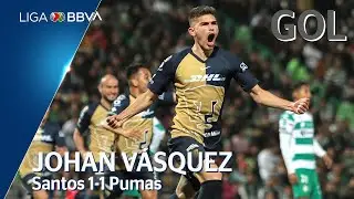 Gol de J. V&aacute;squez | Santos 1 - 1 Pumas | Liga BBVA MX - Jornada 4 - CL 2020