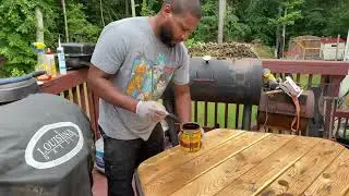 How we converted our broken glass patio table into a nice Wooden Farm Style Table￼￼ Enjoy 😉