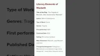 Macbeth | William Shakespeare | Literary Elements | English Literature notes | #youtubeshorts