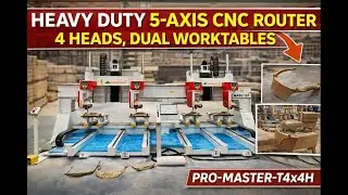Heavy-Duty 5-Axis CNC Router 3D| 4 Heads, Dual Tables | PRO-MASTER-T4X4H #3d #woodworking #cnc