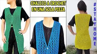 CHALECO A GANCHILLO tejido con punto calado a crochet - chaleco primavera 🧵🧶👚