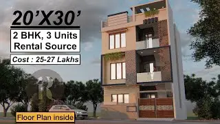 20X30 House Design with 2BHK, 3 Units | 600 Sqft House plan for rental purpose | 6X9 Meters House