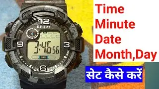 how to set time date day in sport watch | 4 button watch set time