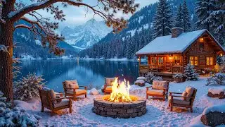 Snow Falling Piano Music by the River ❄️ Fireplace Sounds & Winter Nature Ambience for Stress Relief
