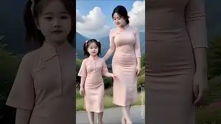 Beautiful Mom and Cute Baby Walk on the Village Road