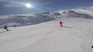 Pam skiing busy slopes in les 2 alps 2018