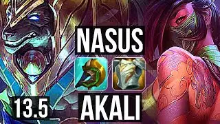 NASUS vs AKALI (MID) | Rank 4 Nasus, 800+ games, 1.2M mastery | TR Master | 13.5
