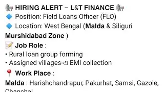 L&T finance company new job , contact now 