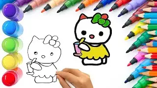 How To Draw cute Hello Kitty Drawing, Painting & Coloring For Kids and Toddlers_ Child Art 🐋🌈🎨