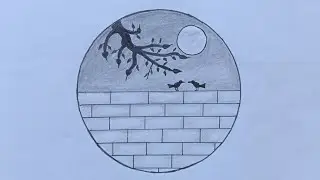 How to draw scenery of moonlight night| love bird drawing by pencil sketch |