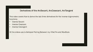 Derivatives of ArcSecant, ArcCosecant, ArcCotangent