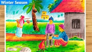 Easy Winter Morning Drawing / Winter Season Drawing 