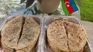 Azerbaijani Kutabs with greens and meat